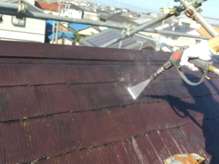 屋根水洗い作業